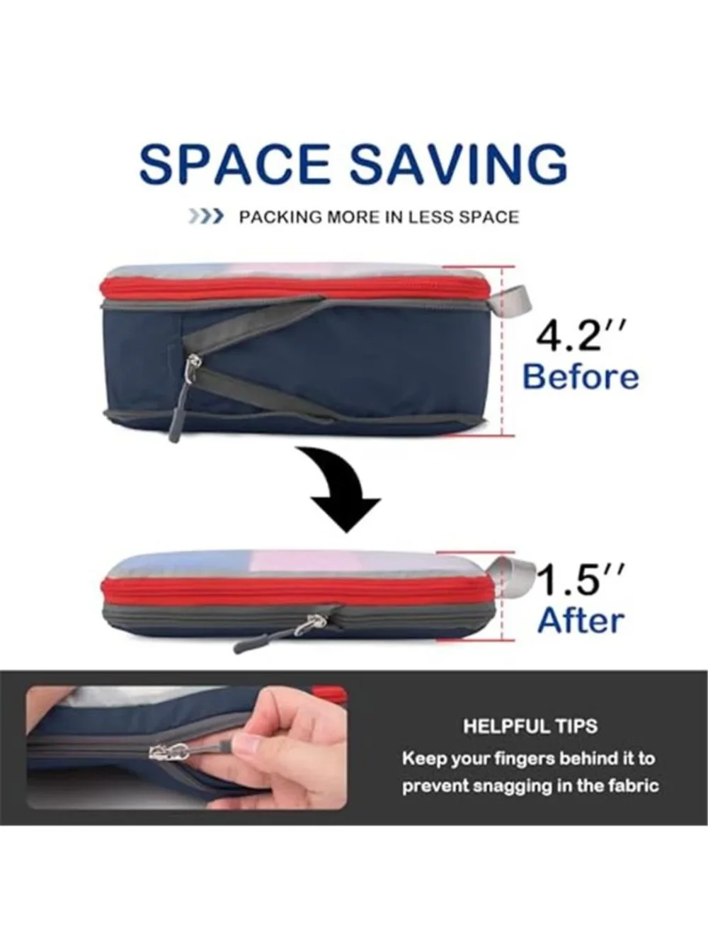 6 Piece Compression Packing Cubes Mesh Travel Carry On Luggage Organizer Blue